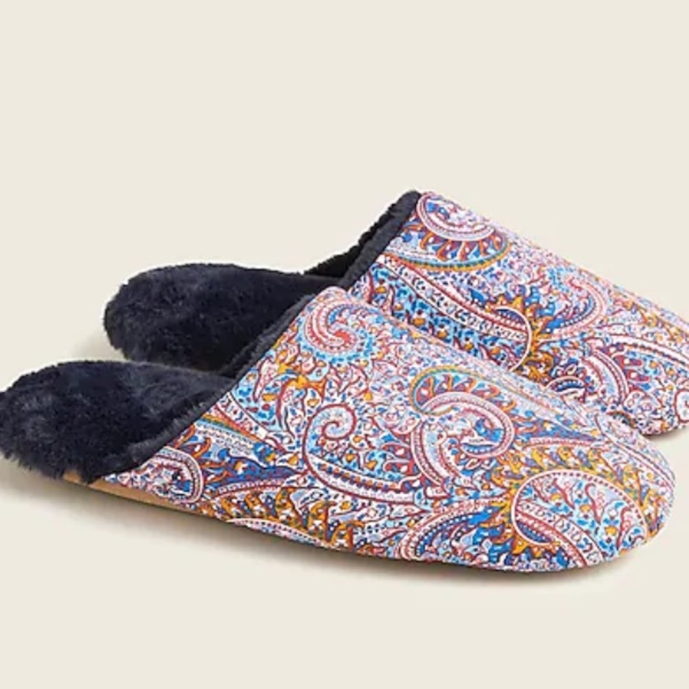 J. Crew Sherpa-lined Slippers In Liberty Print